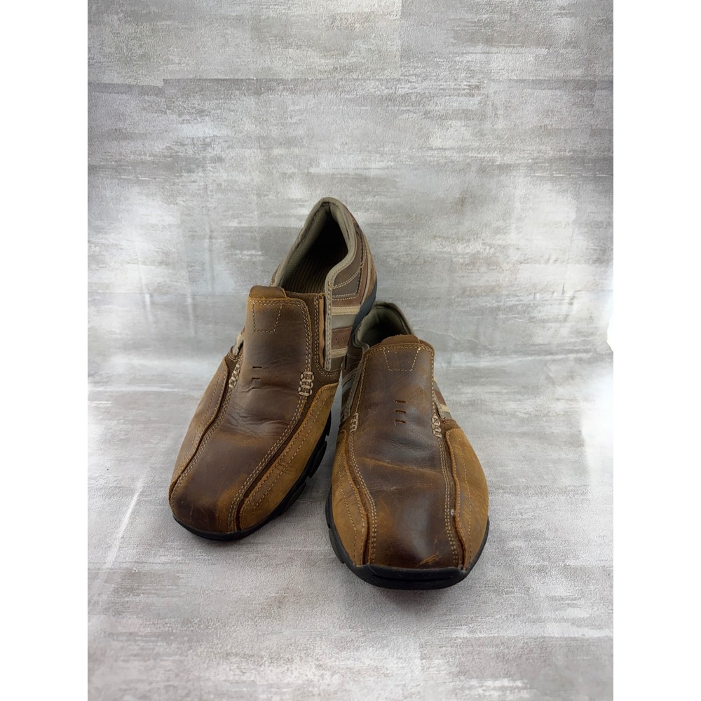 Skechers Relaxed Fit Brown Leather Slip On Loafers 64275 Men Sz 8